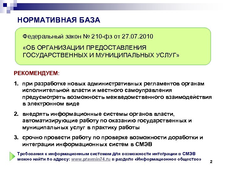 НОРМАТИВНАЯ БАЗА Федеральный закон № 210 -фз от 27. 07. 2010 «ОБ ОРГАНИЗАЦИИ ПРЕДОСТАВЛЕНИЯ