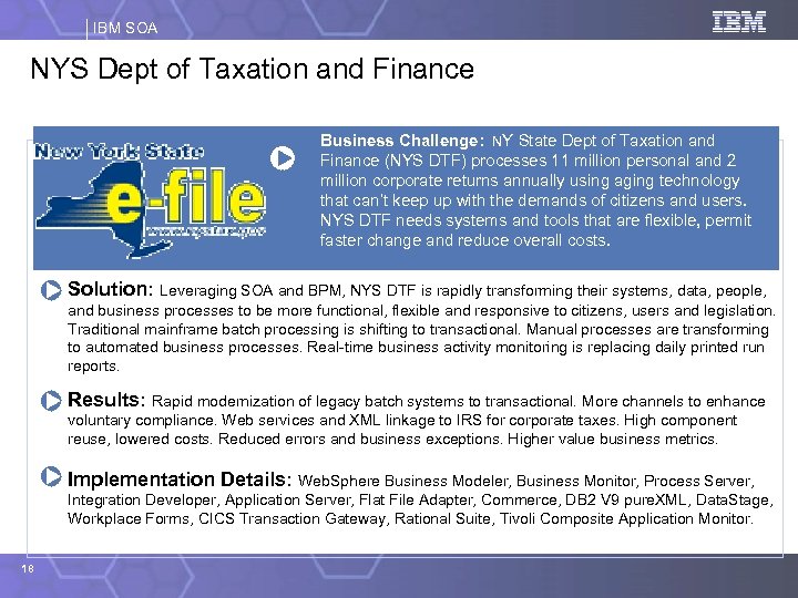 IBM SOA NYS Dept of Taxation and Finance Business Challenge: NY State Dept of