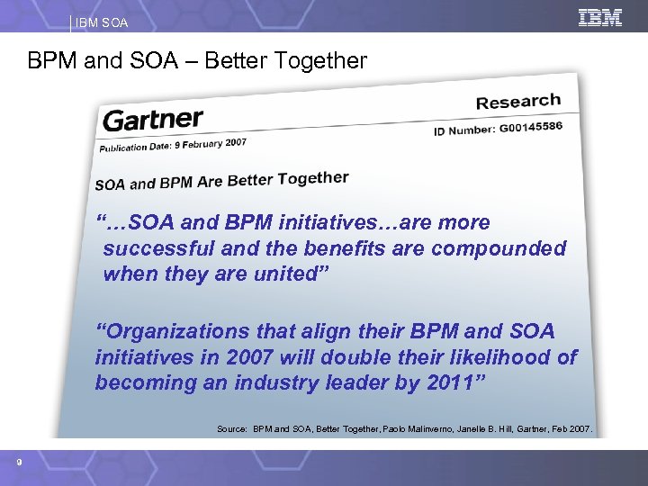 IBM SOA BPM and SOA – Better Together “…SOA and BPM initiatives…are more successful