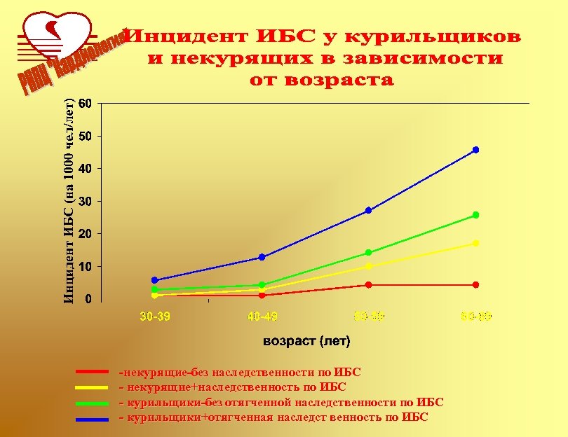 -некурящие-без наследственности по ИБС - некурящие+наследственность по ИБС - курильщики-без отягченной наследственности по ИБС