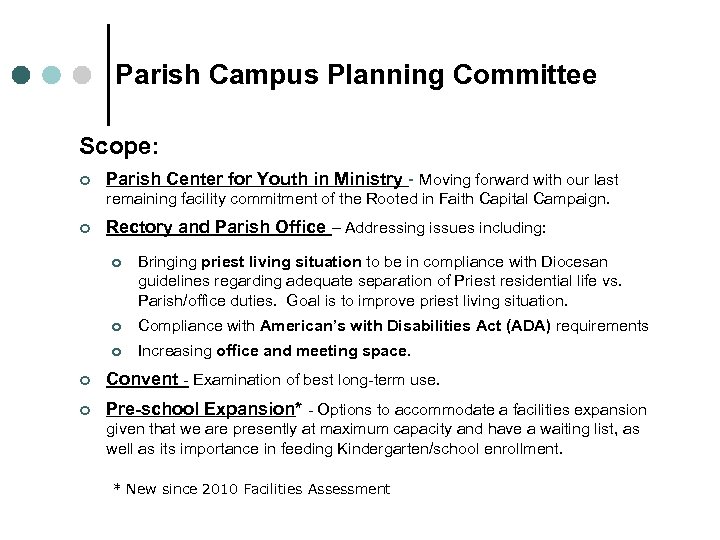 Parish Campus Planning Committee Scope: ¢ Parish Center for Youth in Ministry - Moving