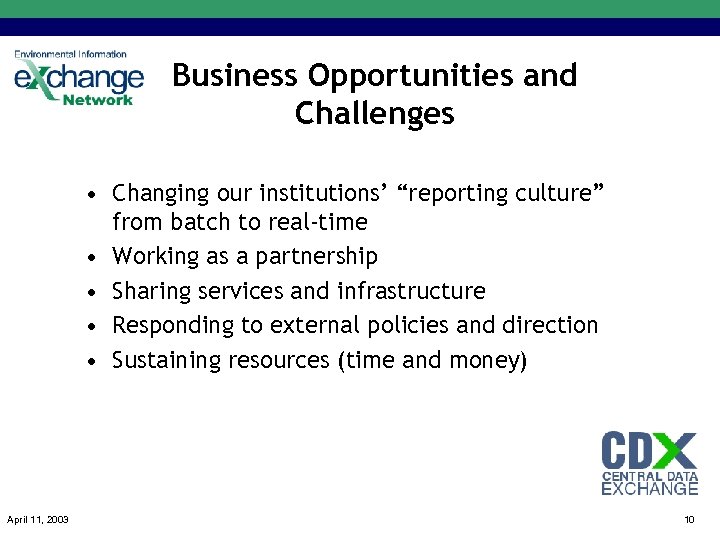 Business Opportunities and Challenges • Changing our institutions’ “reporting culture” from batch to real-time
