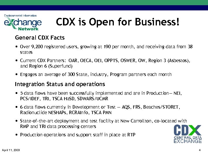 CDX is Open for Business! General CDX Facts • Over 9, 200 registered users,