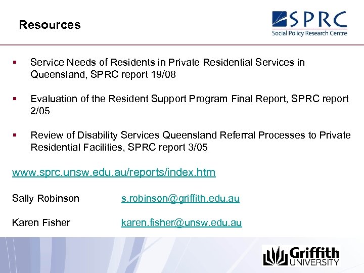 Resources § Service Needs of Residents in Private Residential Services in Queensland, SPRC report