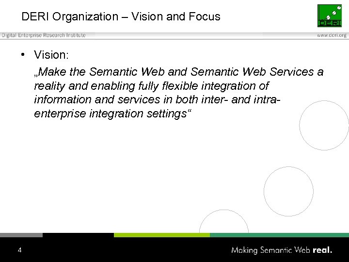 DERI Organization – Vision and Focus • Vision: „Make the Semantic Web and Semantic