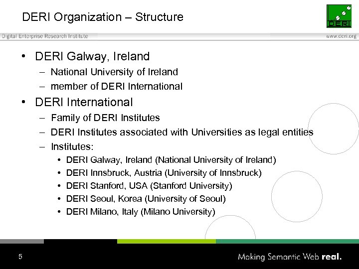 DERI Organization – Structure • DERI Galway, Ireland – National University of Ireland –