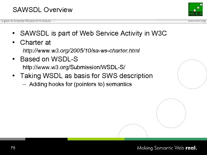 SAWSDL Overview • SAWSDL is part of Web Service Activity in W 3 C