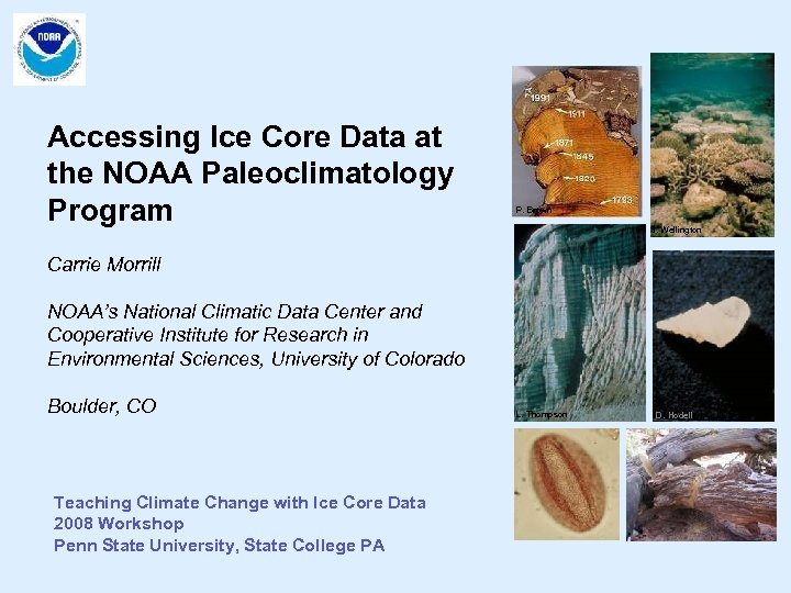 Accessing Ice Core Data at the NOAA Paleoclimatology Program P. Brown J. Wellington Carrie