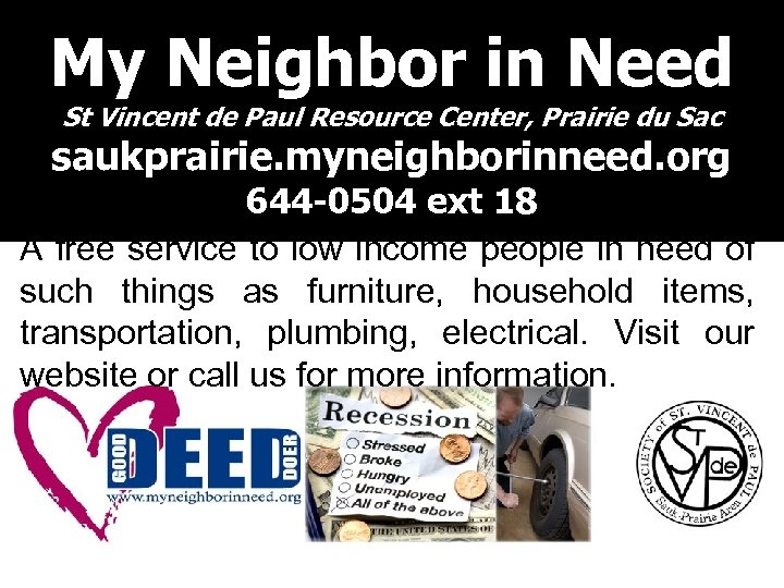 My Neighbor in Need St Vincent de Paul Resource Center, Prairie du Sac saukprairie.