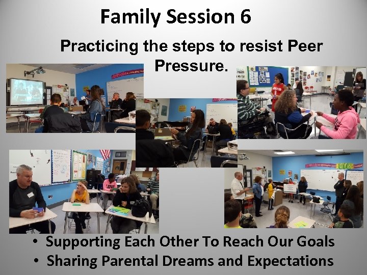 Family Session 6 Practicing the steps to resist Peer Pressure. • Supporting Each Other