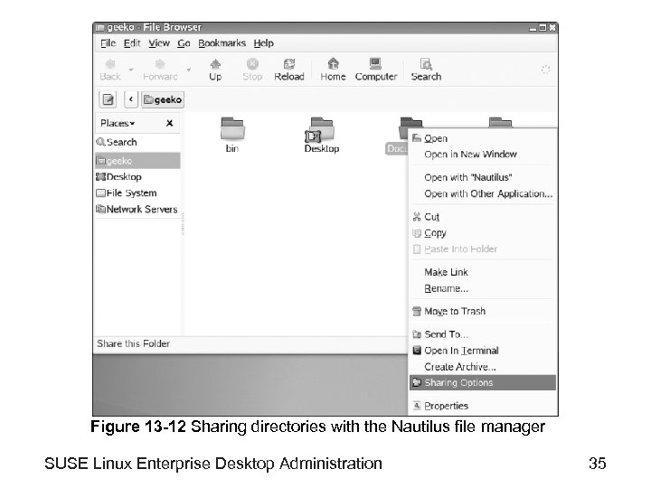 Figure 13 -12 Sharing directories with the Nautilus file manager SUSE Linux Enterprise Desktop