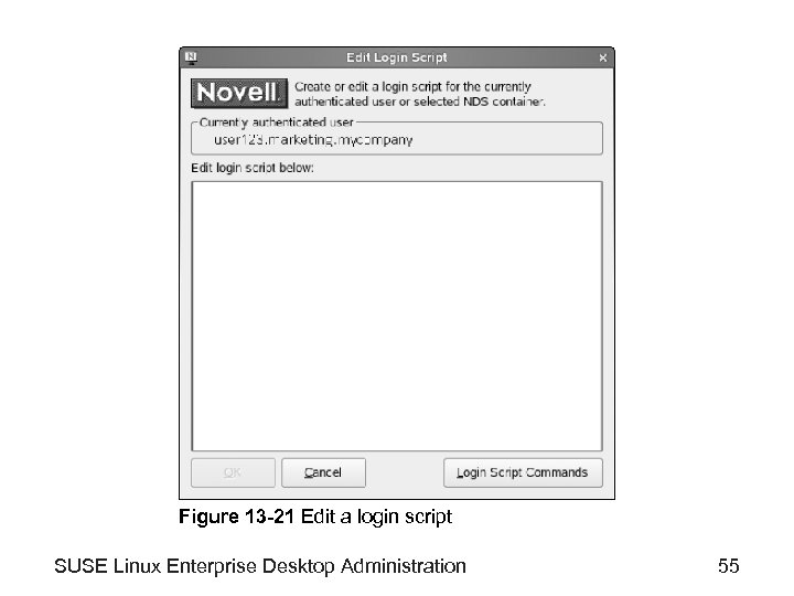 Figure 13 -21 Edit a login script SUSE Linux Enterprise Desktop Administration 55 