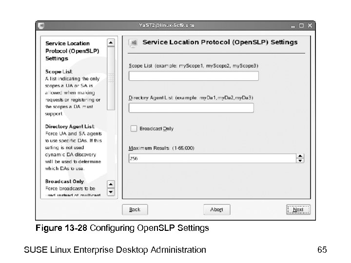 Figure 13 -28 Configuring Open. SLP Settings SUSE Linux Enterprise Desktop Administration 65 