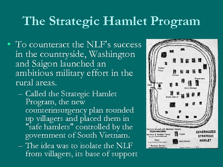 The Strategic Hamlet Program • To counteract the NLF's success in the countryside, Washington