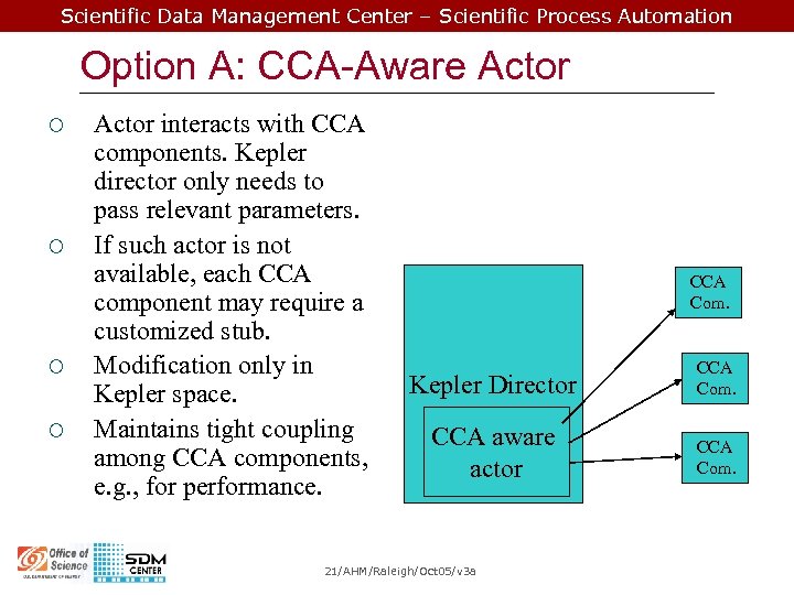 Scientific Data Management Center – Scientific Process Automation Option A: CCA-Aware Actor ¡ ¡