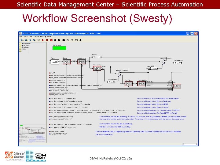 Scientific Data Management Center – Scientific Process Automation Workflow Screenshot (Swesty) 39/AHM/Raleigh/Oct 05/v 3