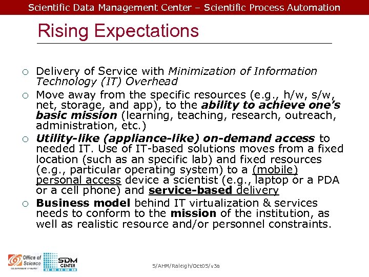 Scientific Data Management Center – Scientific Process Automation Rising Expectations ¡ ¡ Delivery of