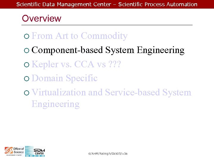 Scientific Data Management Center – Scientific Process Automation Overview ¡ From Art to Commodity