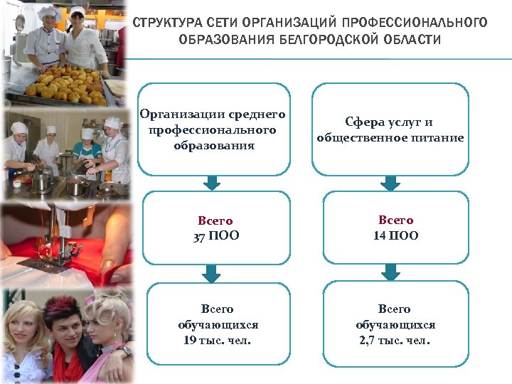 СТРУКТУРА СЕТИ ОРГАНИЗАЦИЙ ПРОФЕССИОНАЛЬНОГО ОБРАЗОВАНИЯ БЕЛГОРОДСКОЙ ОБЛАСТИ Организации среднего профессионального образования Сфера услуг и