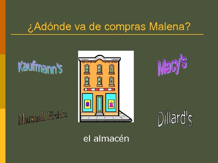 ¿Adónde va de compras Malena? el almacén 