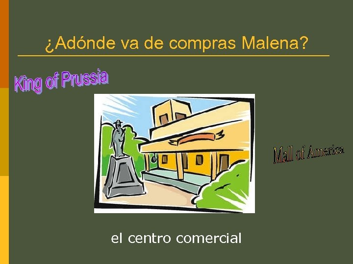 ¿Adónde va de compras Malena? el centro comercial 