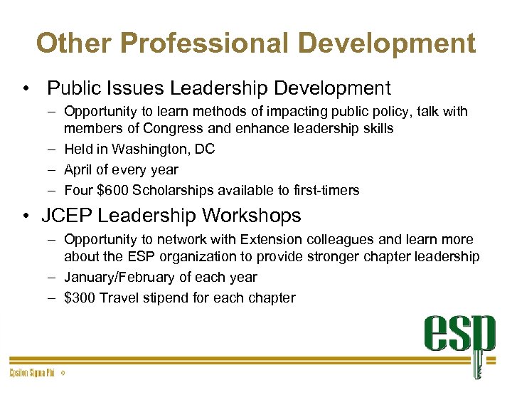 Other Professional Development • Public Issues Leadership Development – Opportunity to learn methods of