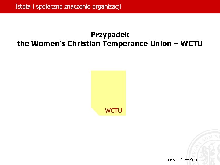 Istota i społeczne znaczenie organizacji Przypadek the Women’s Christian Temperance Union – WCTU dr