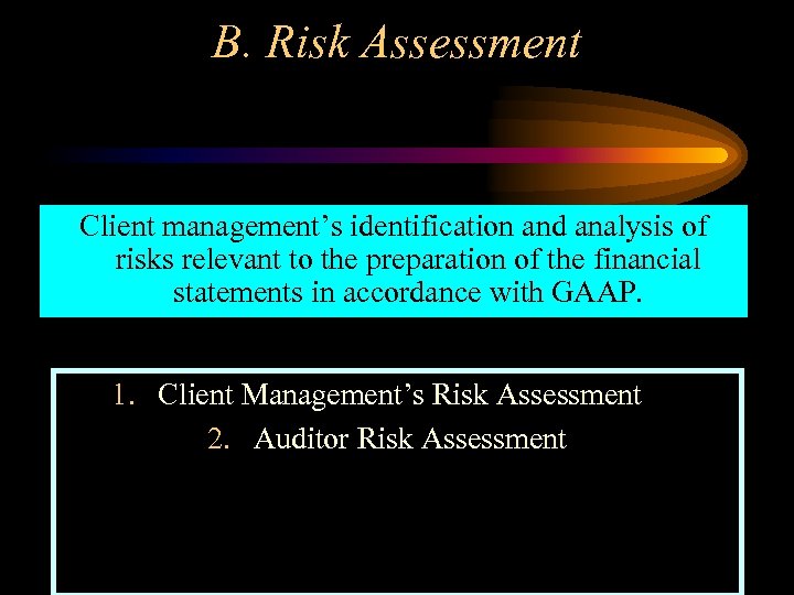 B. Risk Assessment Client management’s identification and analysis of risks relevant to the preparation