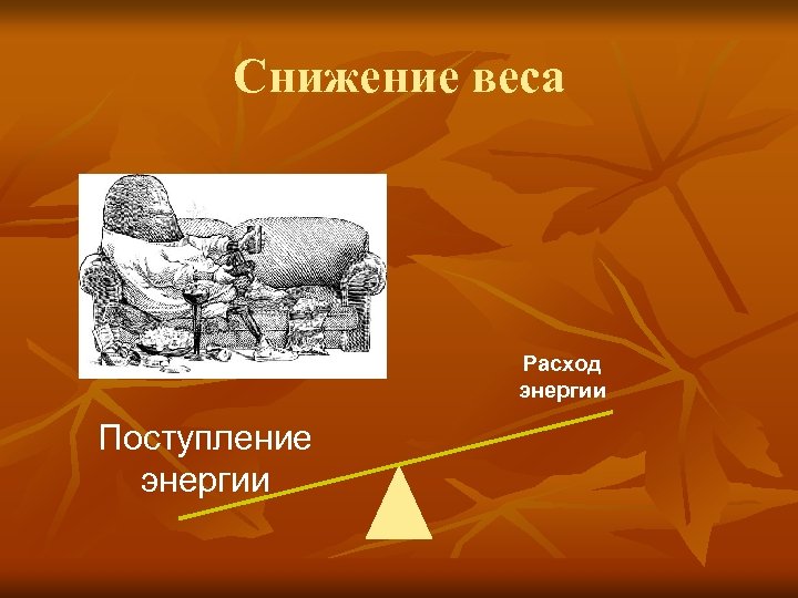 Снижение веса Расход энергии Поступление энергии 