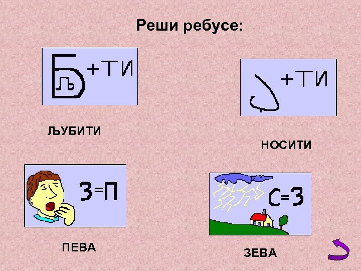 Реши ребусе: ЉУБИТИ НОСИТИ ПЕВА ЗЕВА 