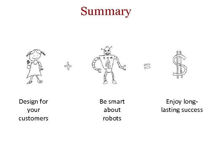 Summary Design for your customers Be smart about robots Enjoy longlasting success 