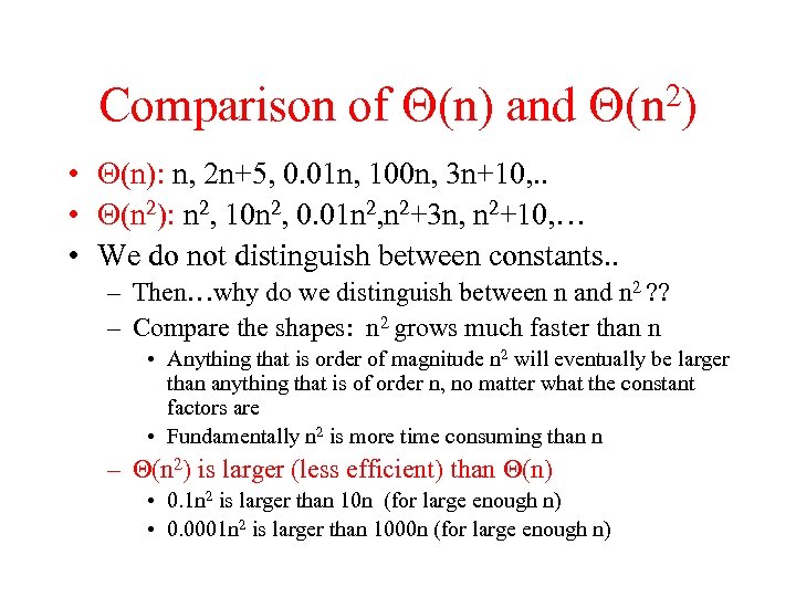 Comparison of (n) and 2) (n • (n): n, 2 n+5, 0. 01 n,