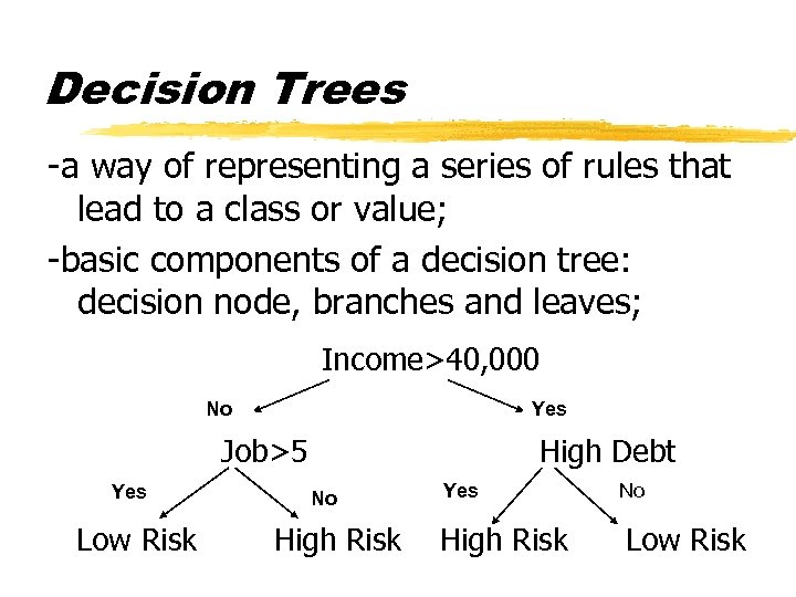 Decision Trees -a way of representing a series of rules that lead to a