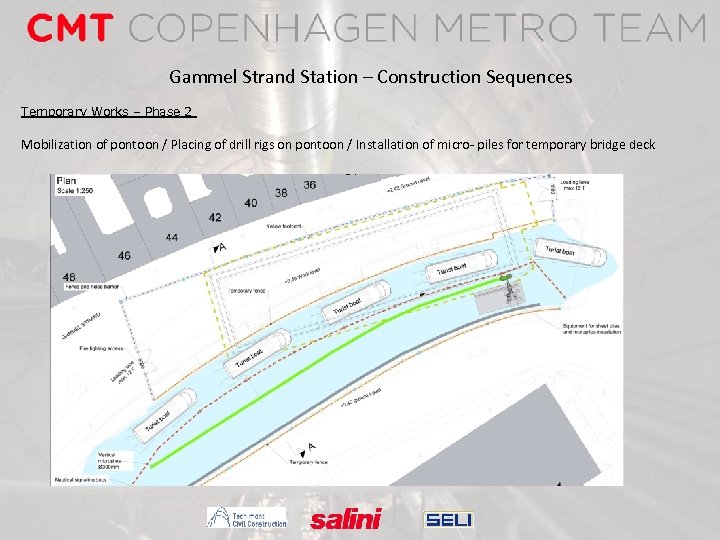 Gammel Strand Station – Construction Sequences Temporary Works – Phase 2 Mobilization of pontoon
