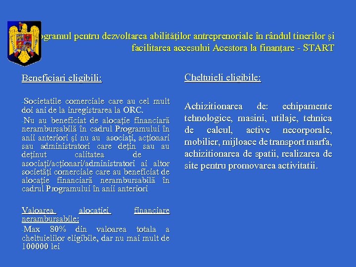 Programul pentru dezvoltarea abilităţilor antreprenoriale în rândul tinerilor şi facilitarea accesului Acestora la finanţare