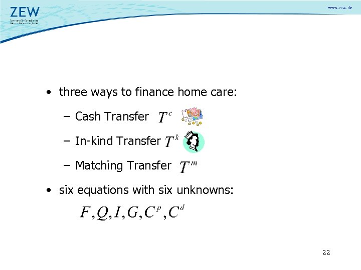  • three ways to finance home care: – Cash Transfer – In-kind Transfer