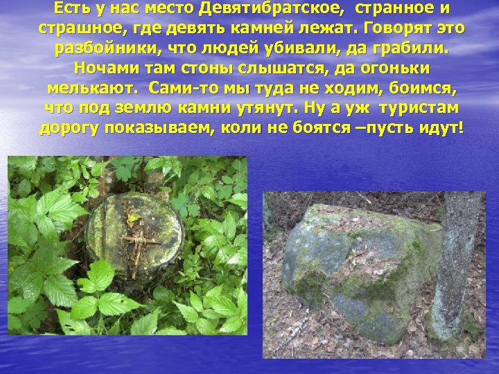 Есть у нас место Девятибратское, странное и страшное, где девять камней лежат. Говорят это