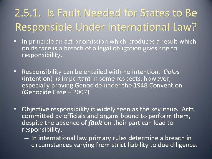 2. 5. 1. Is Fault Needed for States to Be Responsible Under International Law?
