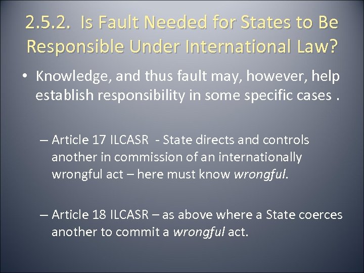 2. 5. 2. Is Fault Needed for States to Be Responsible Under International Law?