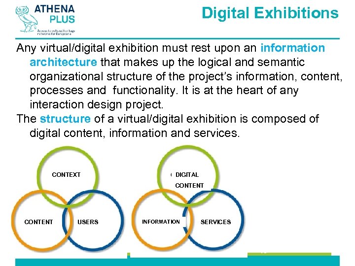 Digital Exhibitions Any virtual/digital exhibition must rest upon an information architecture that makes up