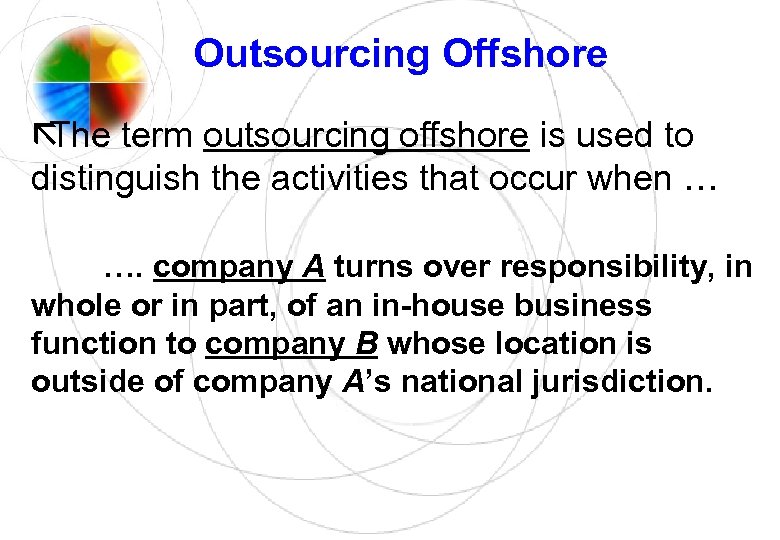 Outsourcing Offshore ã The term outsourcing offshore is used to distinguish the activities that