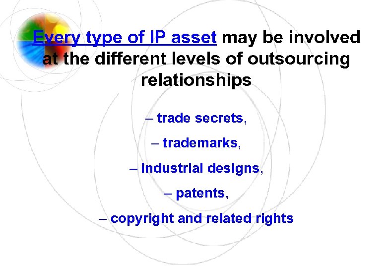 Every type of IP asset may be involved at the different levels of outsourcing