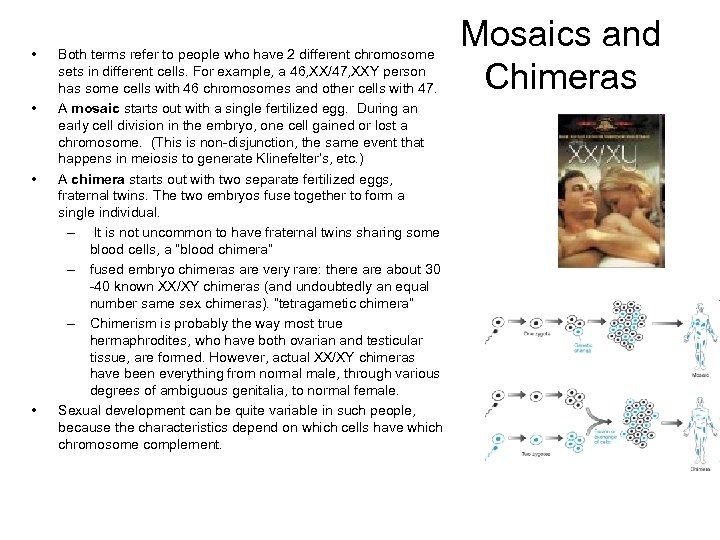  • • Both terms refer to people who have 2 different chromosome sets