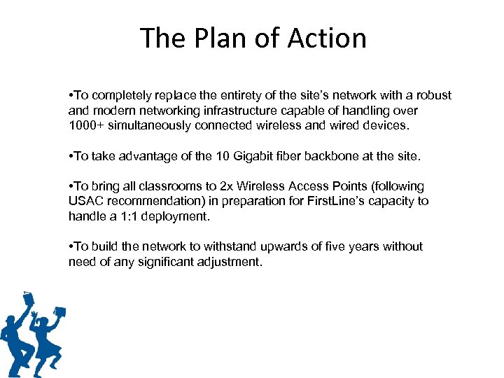 The Plan of Action • To completely replace the entirety of the site’s network