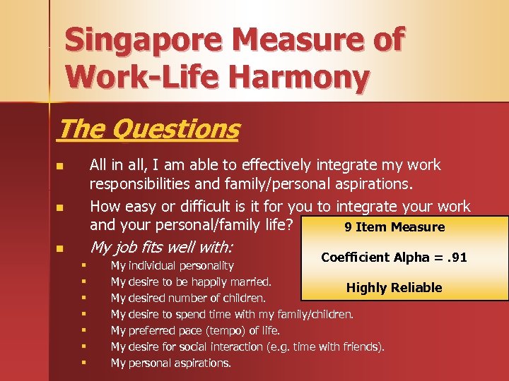 Singapore Measure of Work-Life Harmony The Questions All in all, I am able to