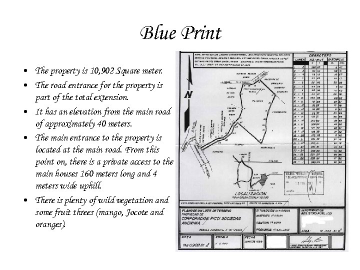 Blue Print • The property is 10, 902 Square meter. • The road entrance