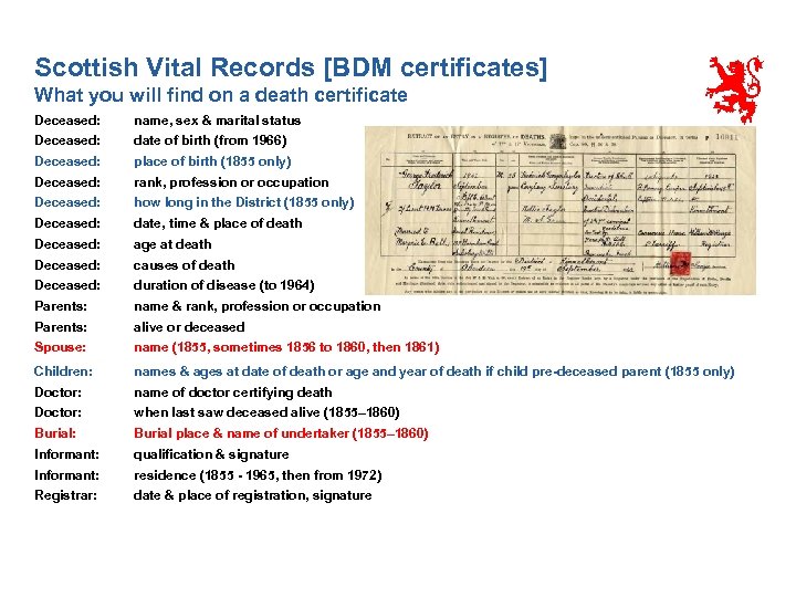 Scottish Vital Records [BDM certificates] What you will find on a death certificate Deceased: