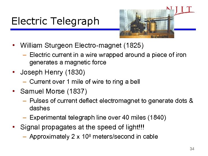 Electric Telegraph • William Sturgeon Electro-magnet (1825) – Electric current in a wire wrapped