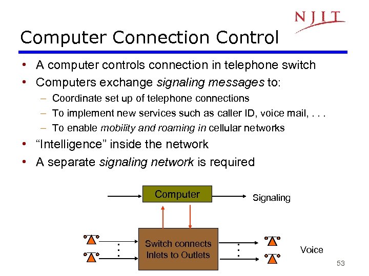 Computer Connection Control • A computer controls connection in telephone switch • Computers exchange